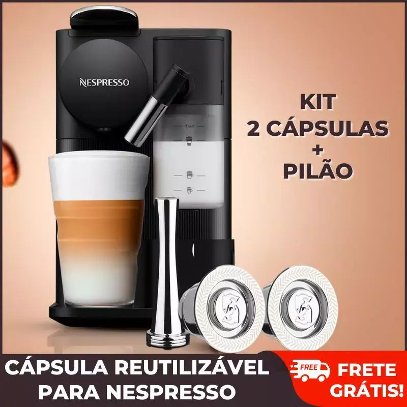 Cápsulas Reutilizáveis de Inox para Cafeteiras Nespresso - 2 Cápsulas + Pilão