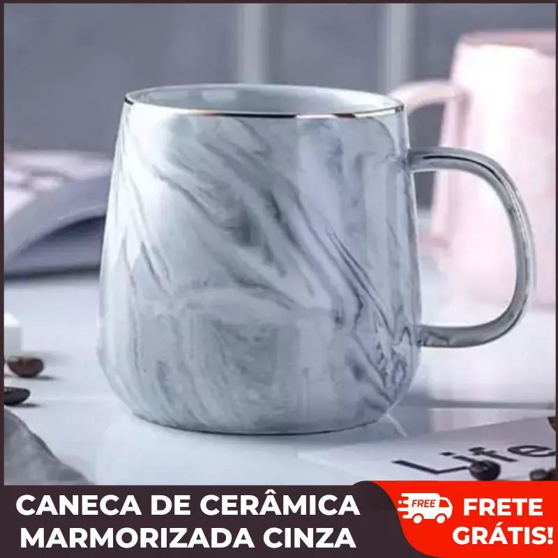 Caneca de Cerâmica Marmorizada Cinza