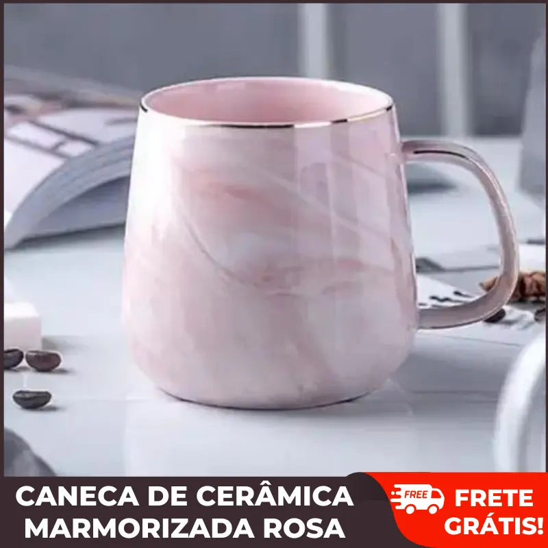 Caneca de Cerâmica Marmorizada Rosa